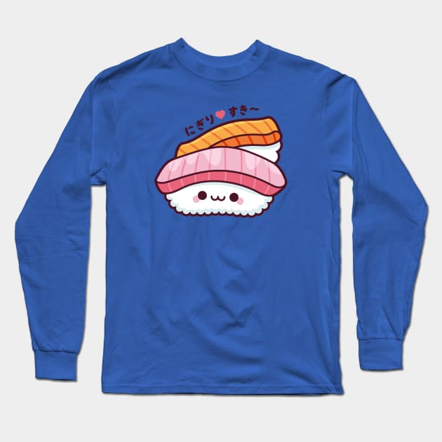 Nigiri Sushi Kawaii Long Sleeve T-Shirt by kudasai